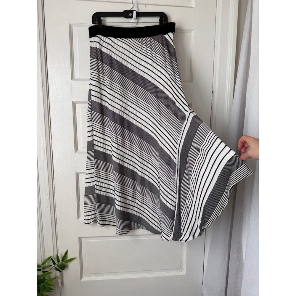 Chicos Flowy Midi Skirt Handkerchief Hem Trapeze Coastal Black‎ White Stripes - Picture 5 of 16